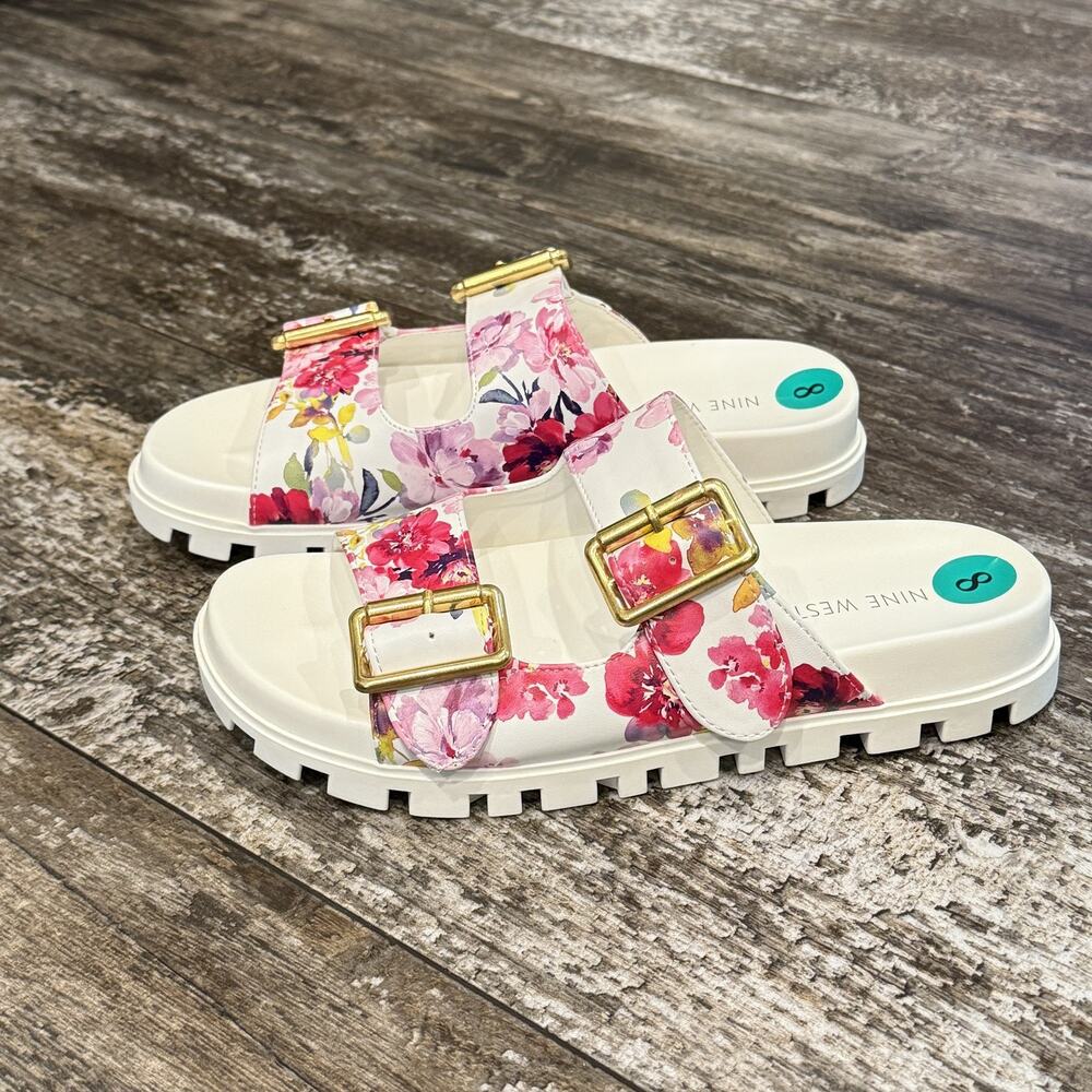 Nine West Shoes Womens Size 8 Double Buckle Slide Sandals Floral Summer NEW - Picture 10 of 11
